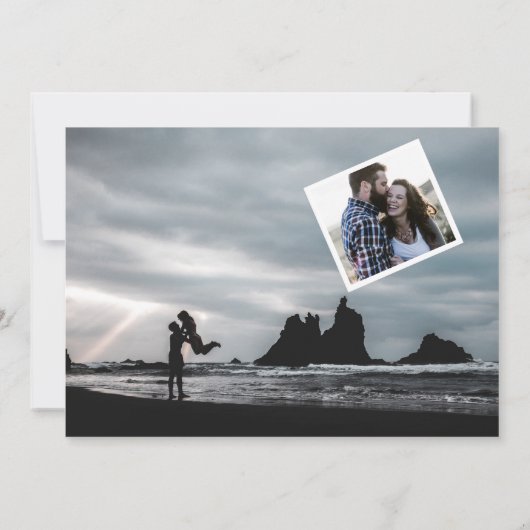 Minimalistische moderne Drehbuch zwei Foto ändern Einladung (Rückseite)