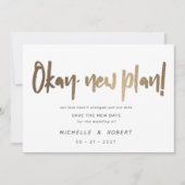 Minimalistische moderne Drehbuch zwei Foto Save th Einladung (Vorderseite)