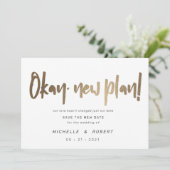 Minimalistische moderne Drehbuch zwei Foto Save th Einladung (Stehend Vorderseite)