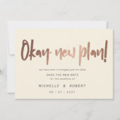 Minimalistische moderne Drehbuch zwei Foto Save th Einladung (Vorderseite)