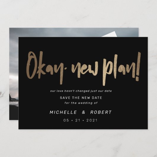 Minimalistische moderne Drehbuch zwei Foto Save th Einladung (Vorne/Hinten)