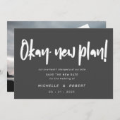 Minimalistische moderne Drehbuch zwei Foto Save th Einladung (Vorne/Hinten)