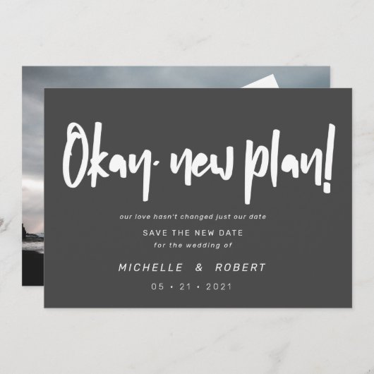 Minimalistische moderne Drehbuch zwei Foto Save th Einladung (Vorne/Hinten)