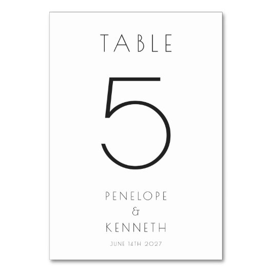 Minimalistische, moderne, einfache Hochzeit Tischnummer (Rückseite)