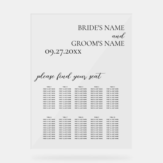 Minimalistische, moderne, einfache Hochzeitsstift Acrylschild (Vorderseite)