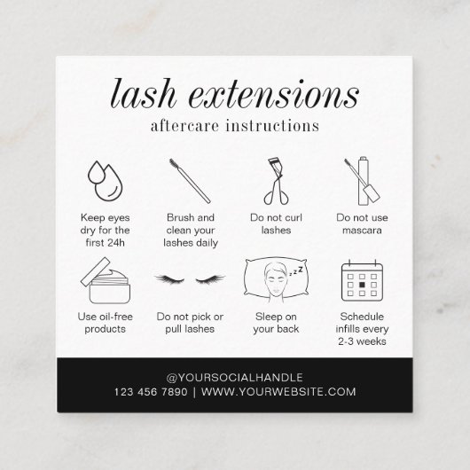 Minimalistische moderne Einfache Lashes Aftercare Quadratische Visitenkarte (Rückseite)