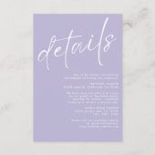 Minimalistische, moderne, einfache Lavender Hochze Begleitkarte (Vorderseite)