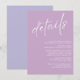 Minimalistische, moderne, einfache Lavender Hochze Begleitkarte