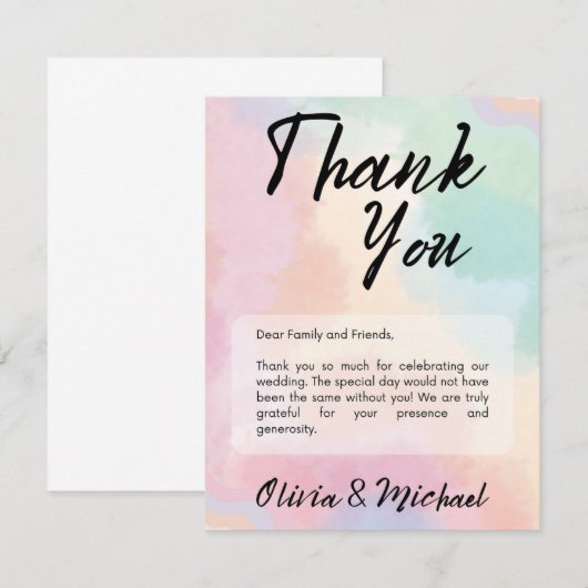 Minimalistische moderne, einfache Script-Watercolo Dankeskarte (Vorne/Hinten)