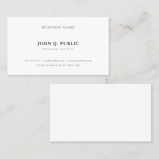 Minimalistische moderne Elegante einfache Vorlage Visitenkarte (Vorne/Hinten)