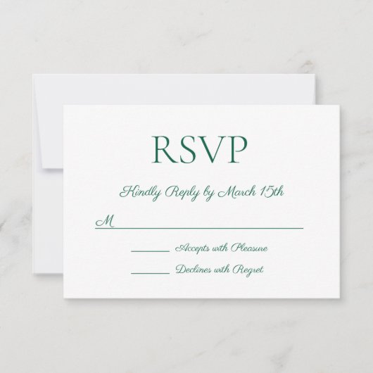 Minimalistische moderne Elegante Hunter Green Wedd RSVP Karte (Vorderseite)