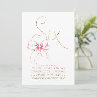 Minimalistische moderne elegante rosa Schleife 6. Einladung