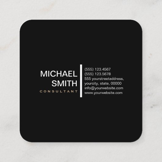 Minimalistische Moderne Elegante Tan & Black Quadratische Visitenkarte (Rückseite)