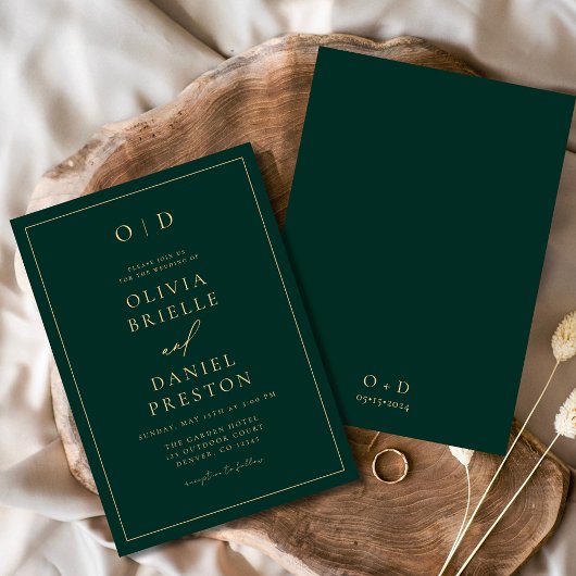 Minimalistische moderne Emerald Green Gold-Hochzei Einladung