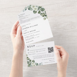 Minimalistische moderne Eukalyptus-UAWG QR-Codieru All In One Einladung