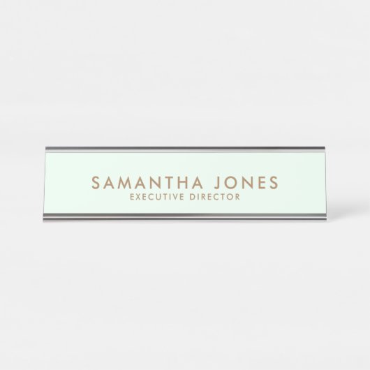 Minimalistische, moderne, exklusive Pastelgrün Schreibtischnamensplakette (Vorderseite )