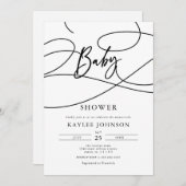 Minimalistische moderne Extravagante Script "Baby" Einladung (Vorne/Hinten)