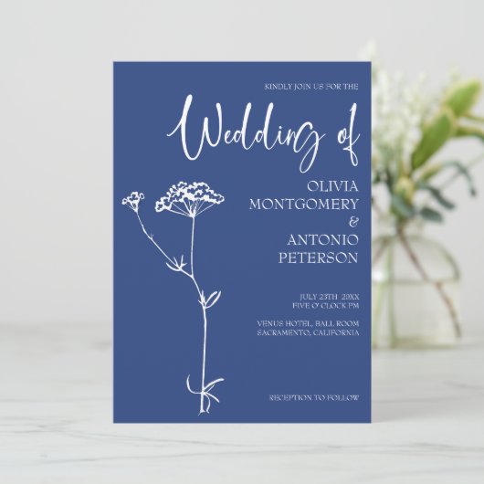 Minimalistische, moderne, floralgalaktische Kobalt Einladung (Stehend Vorderseite)