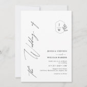 Minimalistische moderne Foliage Monogram Wappen We Einladung (Vorderseite)