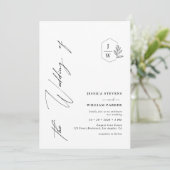 Minimalistische moderne Foliage Monogram Wappen We Einladung (Stehend Vorderseite)