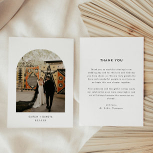 Minimalistische moderne Foto-Bogen-Hochzeit Dankeskarte