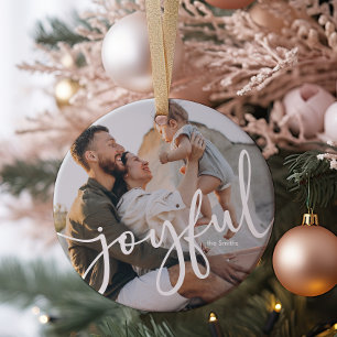 Minimalistische moderne freudige Schrift 1 Foto Keramik Ornament