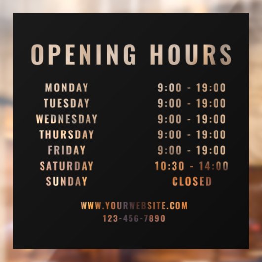 Minimalistische, moderne Geschäftszeiten Schwarz Fensteraufkleber (Blatt 2)