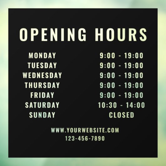 Minimalistische, moderne Geschäftszeiten Schwarz Fensteraufkleber (Blatt 3)