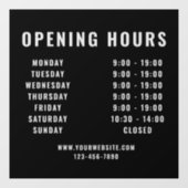 Minimalistische, moderne Geschäftszeiten Schwarz Fensteraufkleber (Blatt)