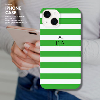 Minimalistische moderne Girly Green Stripe Bow-Ini iPhone 14 Hülle