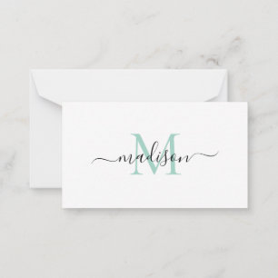Minimalistische moderne Girly Monogram Script Minz Mitteilungskarte