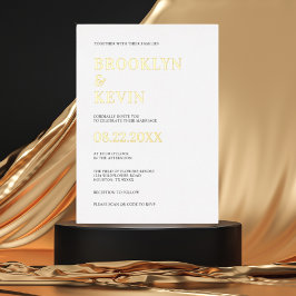 Minimalistische moderne Goldhochzeit | QR-Code Folieneinladung