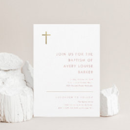 Minimalistische moderne Goldkreuztaufe Einladung
