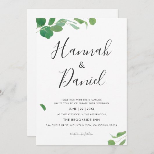 Minimalistische moderne grüne Blätter für maßgesch Einladung (Vorne/Hinten)