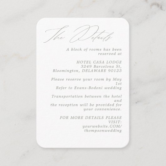 Minimalistische, moderne Grüne Seiten Hochzeitsdet Begleitkarte (Vorderseite)