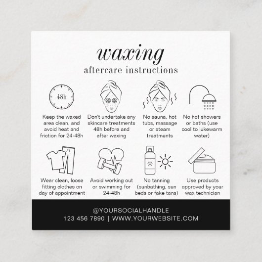 Minimalistische moderne Haarentfernungswaxkarte Quadratische Visitenkarte (Rückseite)