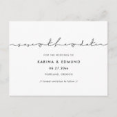 Minimalistische moderne Handschrift Save the Date Postkarte (Vorderseite)