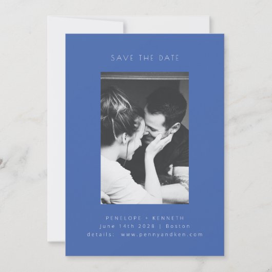 Minimalistische moderne, helle Cobalt Blue Foto Ho Save The Date (Vorderseite)