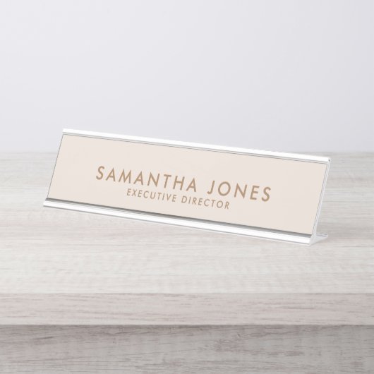 Minimalistische, moderne, helle Pfirsichpfirsichpf Schreibtischnamensplakette (Vorderseite )