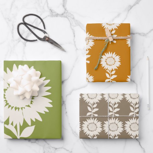 Minimalistische moderne Herbstfarben Sonnenblumen Geschenkpapier Set (Vorderseite)