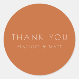 Minimalistische moderne Hochzeit Danke Burnt Orang Runder Aufkleber