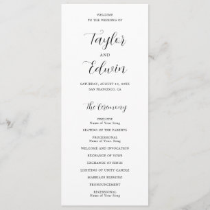 Minimalistische moderne Hochzeit in Schwarz und We Programm