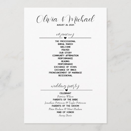 Minimalistische moderne Hochzeit Programm (Vorderseite)