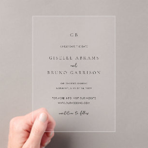 Minimalistische moderne Hochzeit - Save-the-Date Acryleinladungen