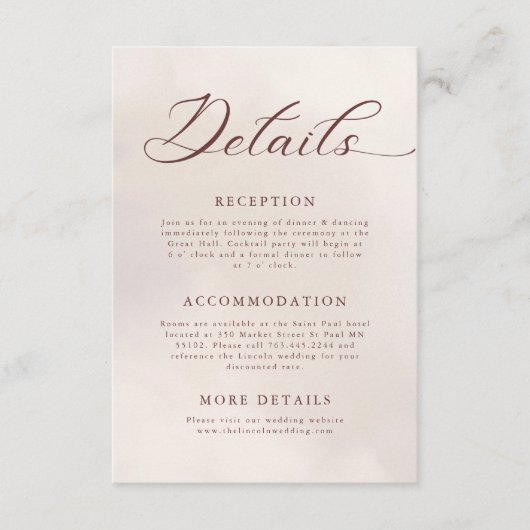 Minimalistische moderne Hochzeitdetails Begleitkarte (Vorderseite)