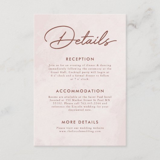 Minimalistische moderne Hochzeitdetails Begleitkarte (Vorderseite)