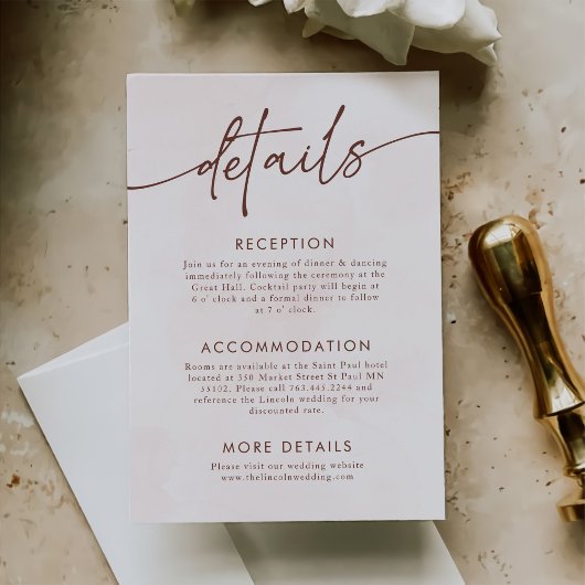 Minimalistische moderne Hochzeitdetails Begleitkarte