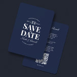 Minimalistische moderne Hochzeiten retten das Datu Einladung<br><div class="desc">Minimalistische moderne Hochzeiten speichern die Date Navy Blue QR Code Wedding Website. Der Text kann leicht für ein einzigartiges einmaliges Design für Ihren besonderen Tag personalisiert werden. Wenn Sie Hilfe bei der Anpassung dieses Produkts benötigen, kontaktieren Sie mich bitte über den unten stehenden Nachrichtenkopf und ich werde Ihnen gerne helfen....</div>