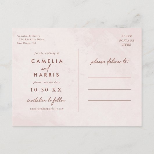 Minimalistische moderne Hochzeiten retten das Datu Einladungspostkarte (Rückseite)