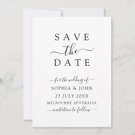Minimalistische moderne Hochzeiten retten das Datu Save The Date (Vorderseite)